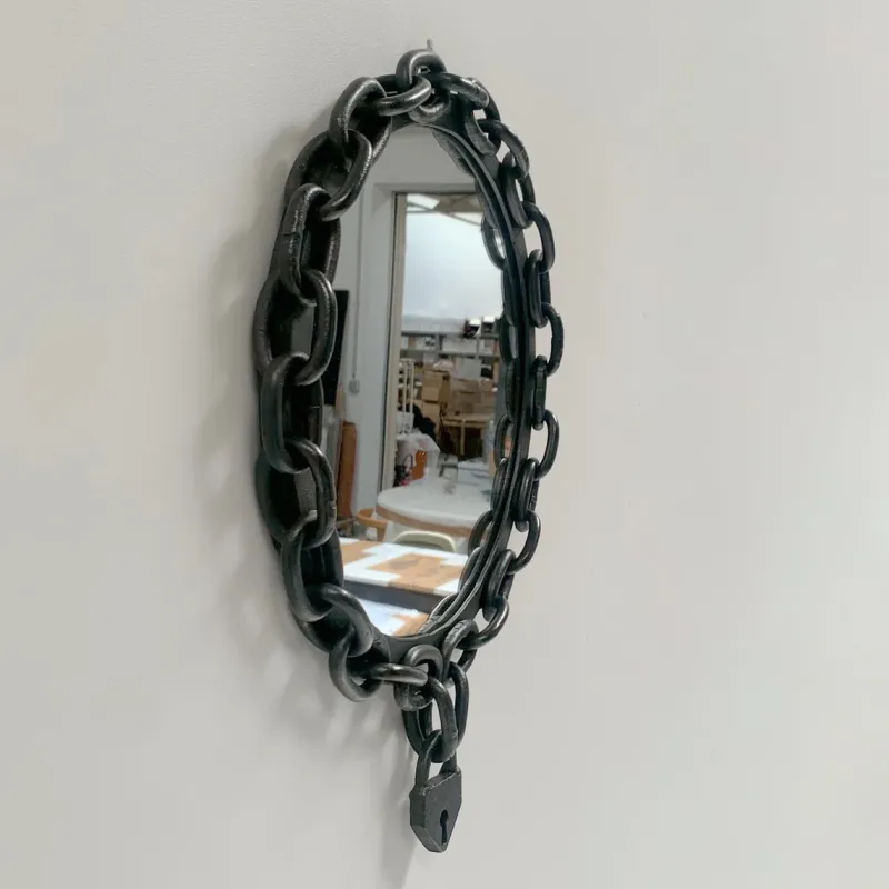 Pamono Brutalist Wrought Iron Chain and Padlock Wall Mirror, 1960> Mirrors
