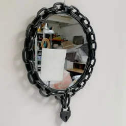 Pamono Brutalist Wrought Iron Chain and Padlock Wall Mirror, 1960><noscript><img width=