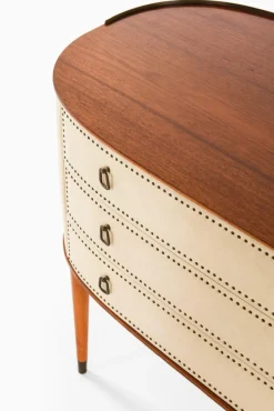 Pamono Bureau in Mahogany and White Artificial Leather attributed to Halvdan Pettersson, 1950s><noscript><img width=