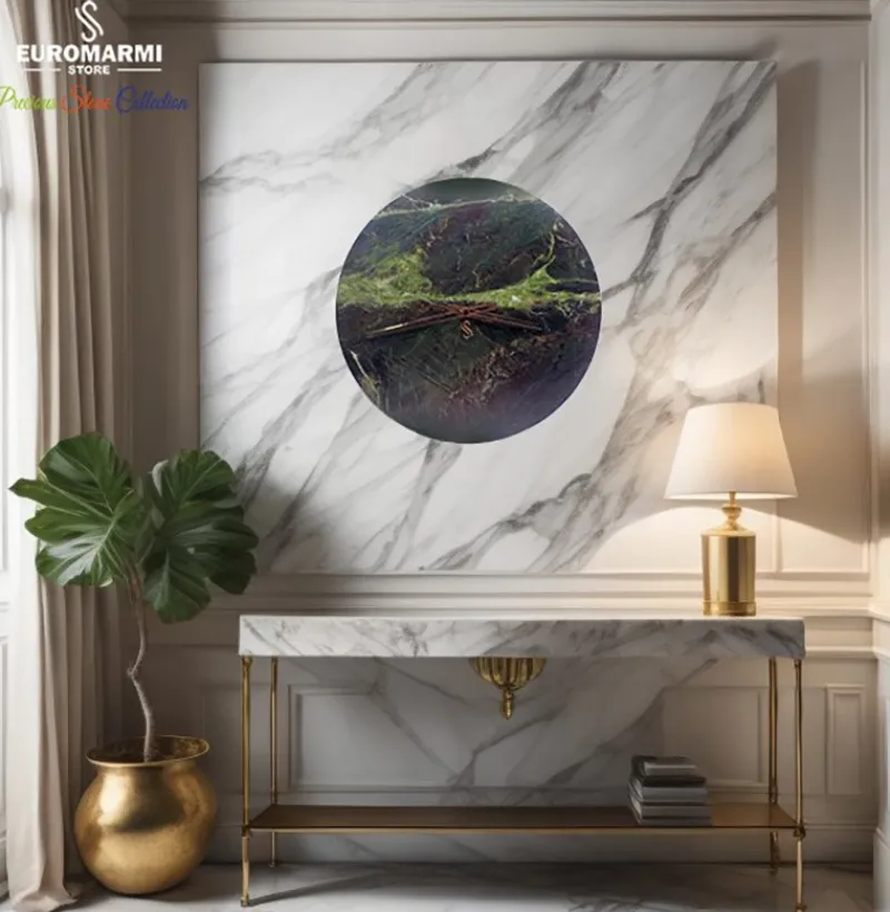 Pamono Burgundy Green Marble Wall Clock by Euromarmi Store> Clocks