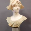 New Pamono Bust of a Young Girl, 1900, Two-Tone Alabaster