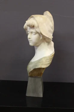 New Pamono Bust of a Young Girl, 1900, Two-Tone Alabaster