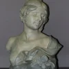 Pamono Bust of Young Woman in Ceramic with Blue-Green Patina by Léopold Bernard Bernstamm for Emile Muller, 1890s> Art Nouveau