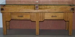 Pamono Butchers Table with Bronze Mounts and Glass Top, 1920s> Worktables & Workbenches
