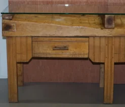 Pamono Butchers Table with Bronze Mounts and Glass Top, 1920s><noscript><img width=