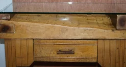 Pamono Butchers Table with Bronze Mounts and Glass Top, 1920s><noscript><img width=