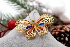 Clearance Pamono Butterfly Gold Brooch with Enameled