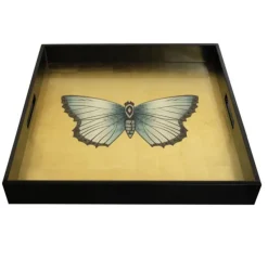 Hot Pamono Butterfly Square Tray in Lacquered Wood by Les Ottomans
