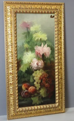Pamono C. Moll, Fruits and Dahlias, Late 19th Century, Oil on Canvas, Framed> Classical