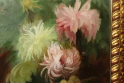Pamono C. Moll, Fruits and Dahlias, Late 19th Century, Oil on Canvas, Framed><noscript><img width=