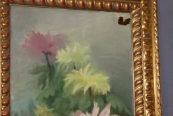 Pamono C. Moll, Fruits and Dahlias, Late 19th Century, Oil on Canvas, Framed><noscript><img width=