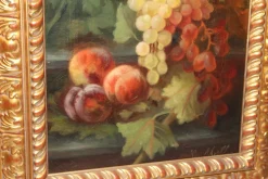 Pamono C. Moll, Fruits and Dahlias, Late 19th Century, Oil on Canvas, Framed><noscript><img width=