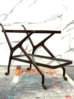 Pamono Caesar Lacquer Wooden Food Cart by Cesare Lacca, 1950s> Serving Bar Carts & Trolleys