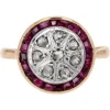 Pamono Calibrated Red Gems Diamonds 18 Karat Yellow Gold Round Ring, 1920s> Rings
