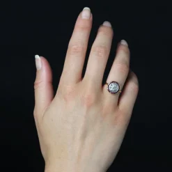 Pamono Calibrated Red Gems Diamonds 18 Karat Yellow Gold Round Ring, 1920s><noscript><img width=