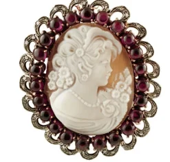 Pamono Cameo, Garnets, Diamonds, Rose Gold and Silver Vintage Brooch or Pendant> Brooches