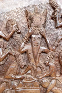 New Pamono Cameroonian Bamoun Artist, Carved Monoxyle Bas-Relief Panel, 1960s, Wood