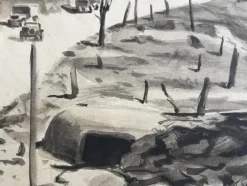Best Pamono Camille Leroy, Algerian War, Road No. 6, Pillbox, Signed Inkwash