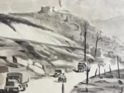 Best Pamono Camille Leroy, Algerian War, Road No. 6, Pillbox, Signed Inkwash