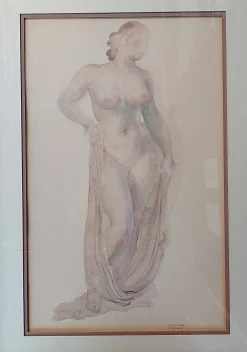Pamono Camille Roche, Nudes from the Front and Back, 1920s-1940s, Watercolors, Set of 2><noscript><img width=