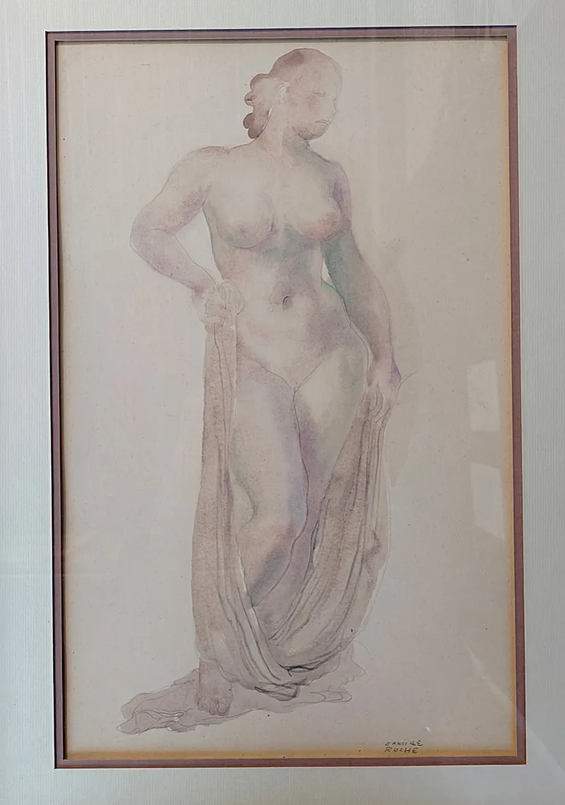 Pamono Camille Roche, Nudes from the Front and Back, 1920s-1940s, Watercolors, Set of 2> Art Deco