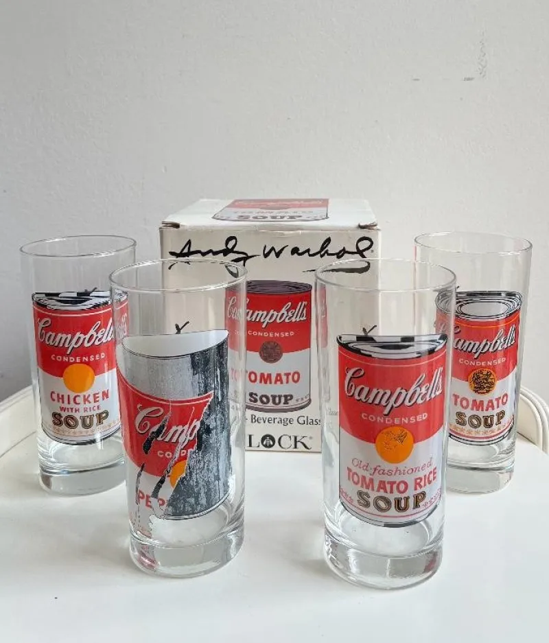 Pamono Campbells Series Glasses attributed to Andy Warhol Produced for Block, 1990s, Set of 4> Dinnerware Accessories