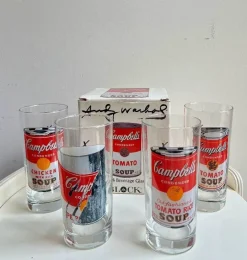Pamono Campbells Series Glasses attributed to Andy Warhol Produced for Block, 1990s, Set of 4> Dinnerware Accessories
