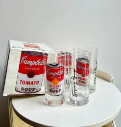 Pamono Campbells Series Glasses attributed to Andy Warhol Produced for Block, 1990s, Set of 4><noscript><img width=