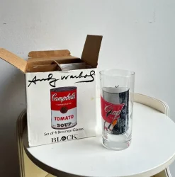 Pamono Campbells Series Glasses attributed to Andy Warhol Produced for Block, 1990s, Set of 4><noscript><img width=