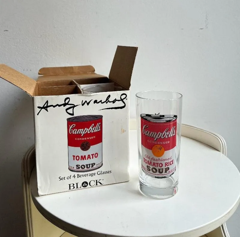 Pamono Campbells Series Glasses attributed to Andy Warhol Produced for Block, 1990s, Set of 4> Dinnerware Accessories