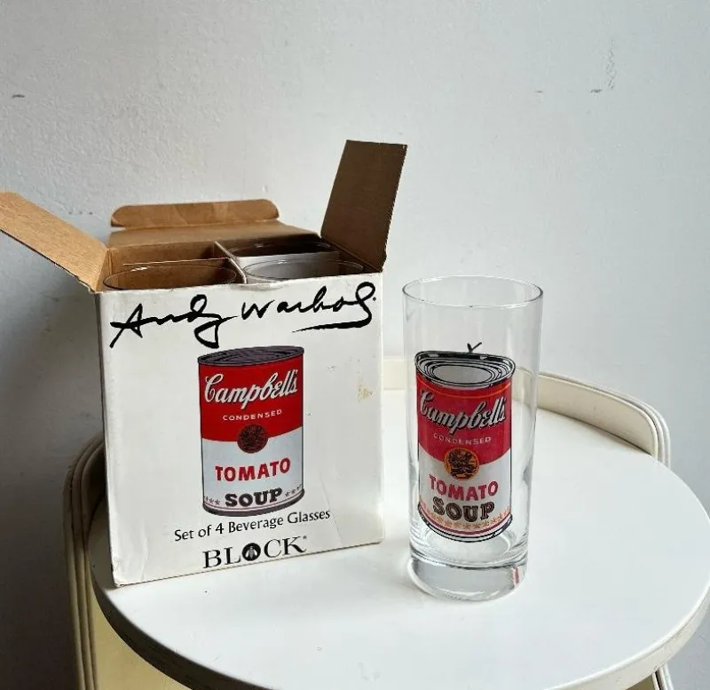 Pamono Campbells Series Glasses attributed to Andy Warhol Produced for Block, 1990s, Set of 4> Dinnerware Accessories
