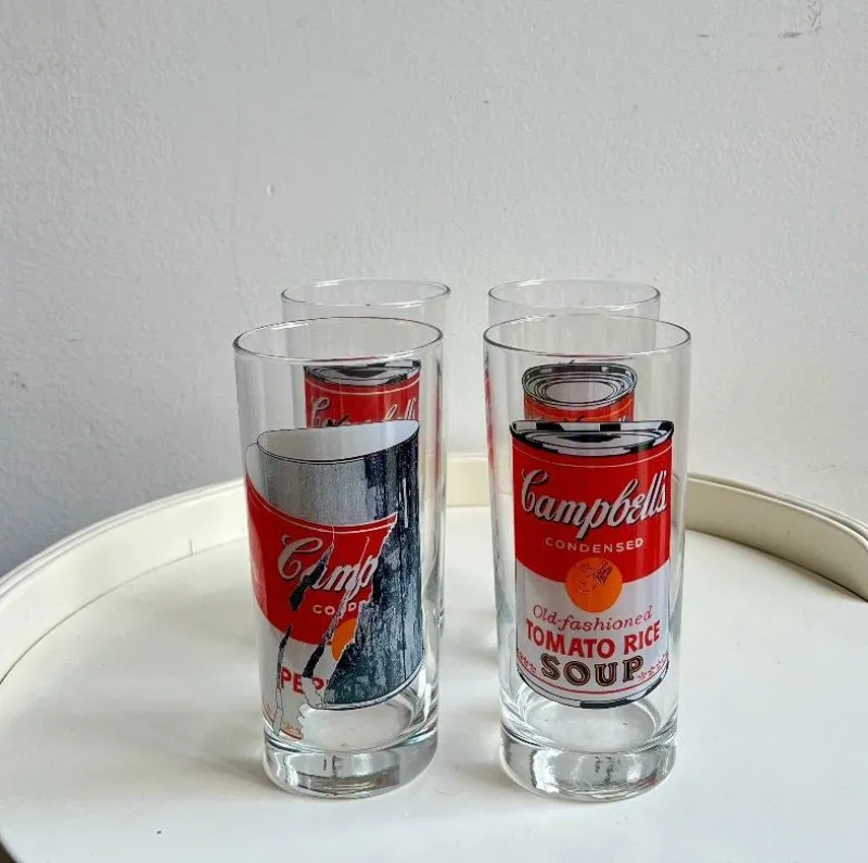 Pamono Campbells Series Glasses attributed to Andy Warhol Produced for Block, 1990s, Set of 4> Dinnerware Accessories
