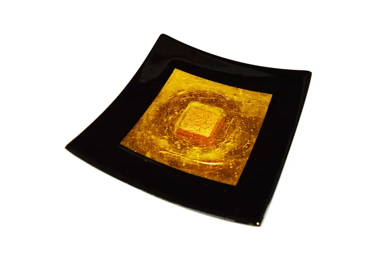 Pamono Campielo Q20 Murano Glass Plate with Gold leaf by Stefano Birello for VéVé Glass