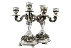 Pamono Candleholders in Relief Silver with Shells, Set of 2> Candleholders