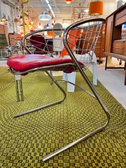 Online Pamono Cantilever Chair in Red Chrome with Leather Cushions by Gastone Rinaldi