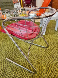 Online Pamono Cantilever Chair in Red Chrome with Leather Cushions by Gastone Rinaldi