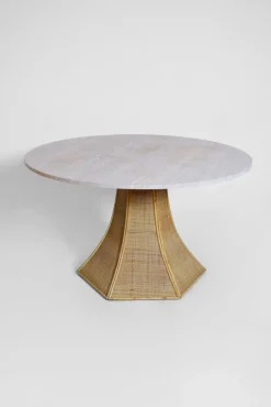 Best Pamono Caprarola Rattan and Travertine Round Table by Barracuda Interiors