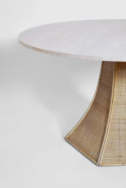 Best Pamono Caprarola Rattan and Travertine Round Table by Barracuda Interiors