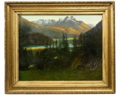 Hot Pamono Carlo Ferrari, View of Saint Moritz, Oil on Board, 1907, Framed