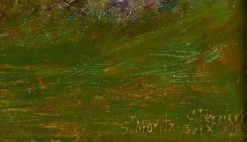 Hot Pamono Carlo Ferrari, View of Saint Moritz, Oil on Board, 1907, Framed
