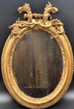 Pamono Carved and Gilded Oval Framed Mirror, 1700> Mirrors