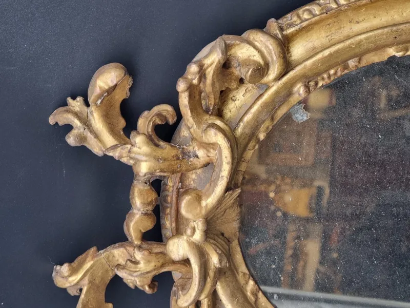 Pamono Carved and Gilded Oval Framed Mirror, 1700> Mirrors