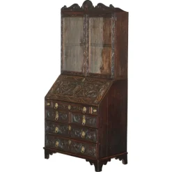 Outlet Pamono Carved English Oak Library Desk with Lions Head Brass Handles, 1860s