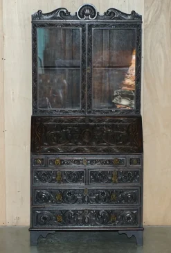 Outlet Pamono Carved English Oak Library Desk with Lions Head Brass Handles, 1860s