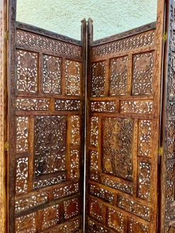 Pamono Carved Hardwood Four-Panel Anglo Indian Folding Screen, 1890s><noscript><img width=