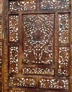 Pamono Carved Hardwood Four-Panel Anglo Indian Folding Screen, 1890s><noscript><img width=