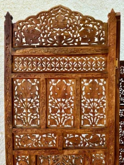 Pamono Carved Hardwood Four-Panel Anglo Indian Folding Screen, 1890s><noscript><img width=