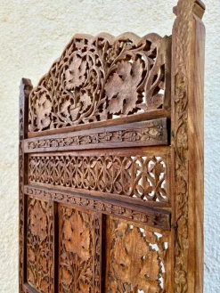 Pamono Carved Hardwood Four-Panel Anglo Indian Folding Screen, 1890s><noscript><img width=
