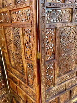 Pamono Carved Hardwood Four-Panel Anglo Indian Folding Screen, 1890s><noscript><img width=