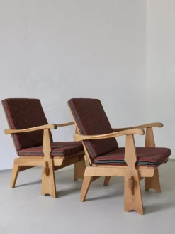 Pamono Carved Pine Lounge Chairs, Scandinavia, 1970s, Set of 2><noscript><img width=
